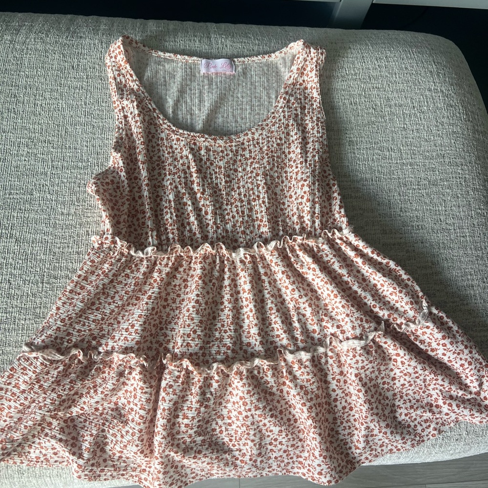 Pink Lily Floral Sleeveless Top - Pink and White